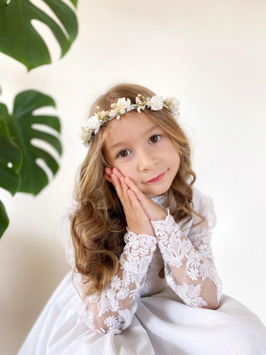 White Rose Flower Crown: First Communion, Wedding Headpiece – handmade floral hair accessory by magaela