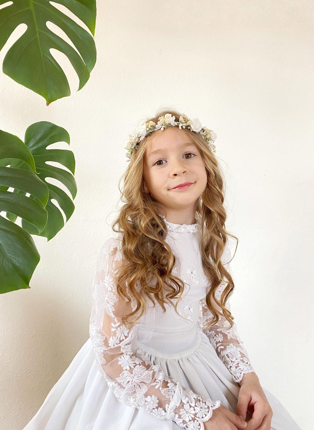 White Rose Flower Crown: First Communion, Wedding Headpiece – handmade floral hair accessory by magaela