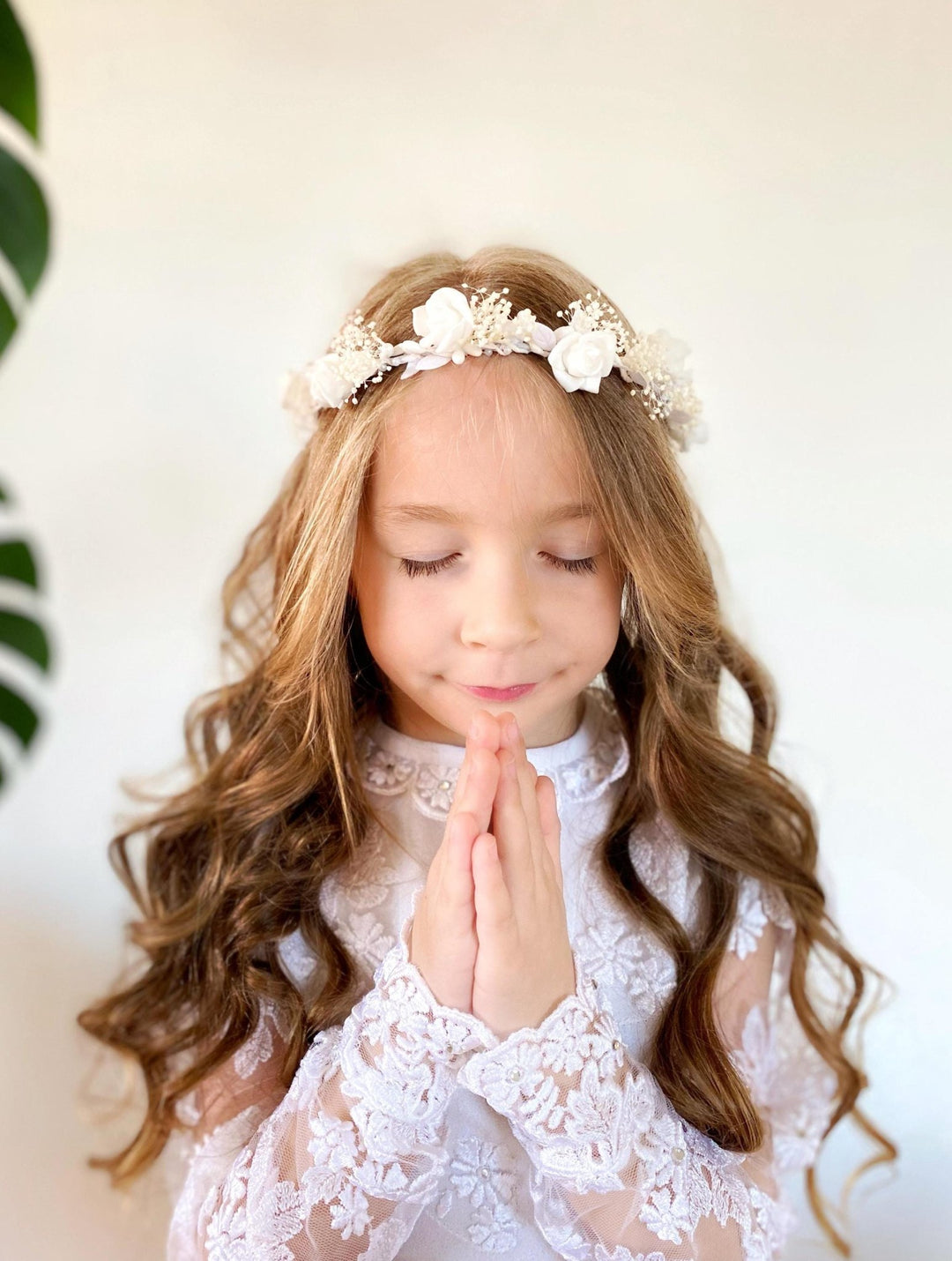 White Rose Communion Crown: Handmade Floral Headpiece – handmade floral hair accessory by magaela