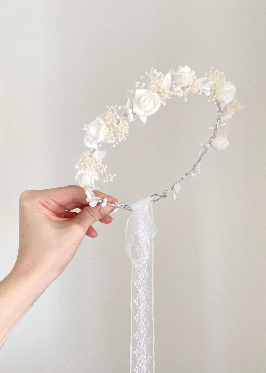 White Rose Communion Crown: Handmade Floral Headpiece – handmade floral hair accessory by magaela