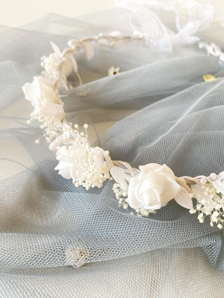 White Rose Communion Crown: Handmade Floral Headpiece – handmade floral hair accessory by magaela