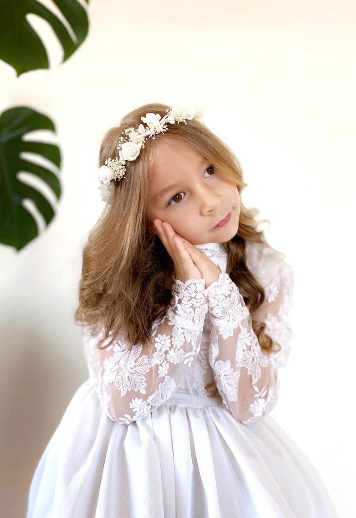 White Rose Communion Crown: Handmade Floral Headpiece – handmade floral hair accessory by magaela