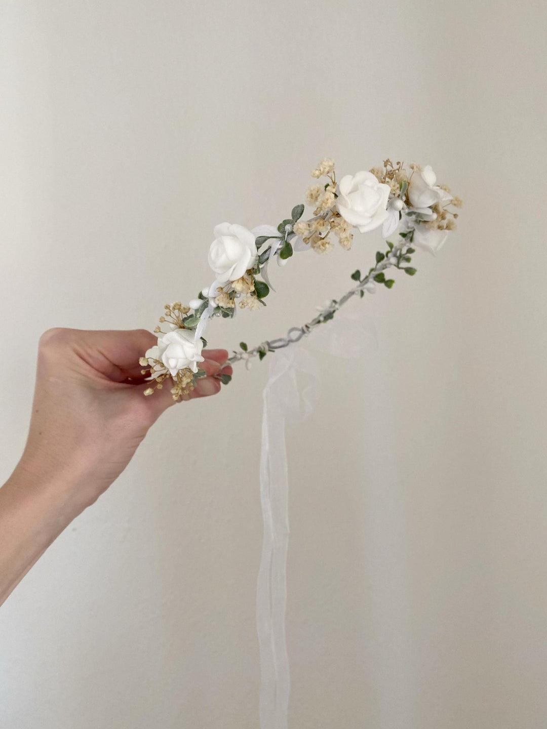 White Rose Flower Crown: First Communion Wreath, Bridal Headpiece – handmade floral hair accessory by magaela