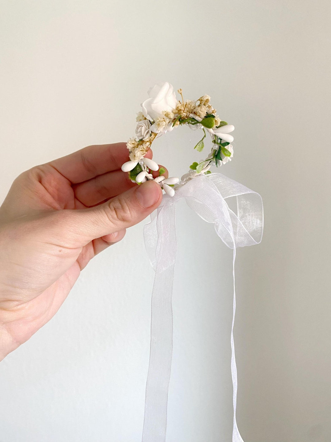Handmade Floral Candle Wreath: First Holy Communion Decoration – handmade floral hair accessory by magaela