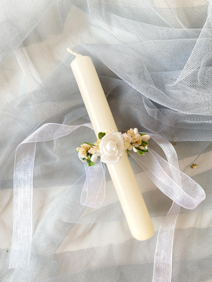 Handmade Floral Candle Wreath: First Holy Communion Decoration – handmade floral hair accessory by magaela
