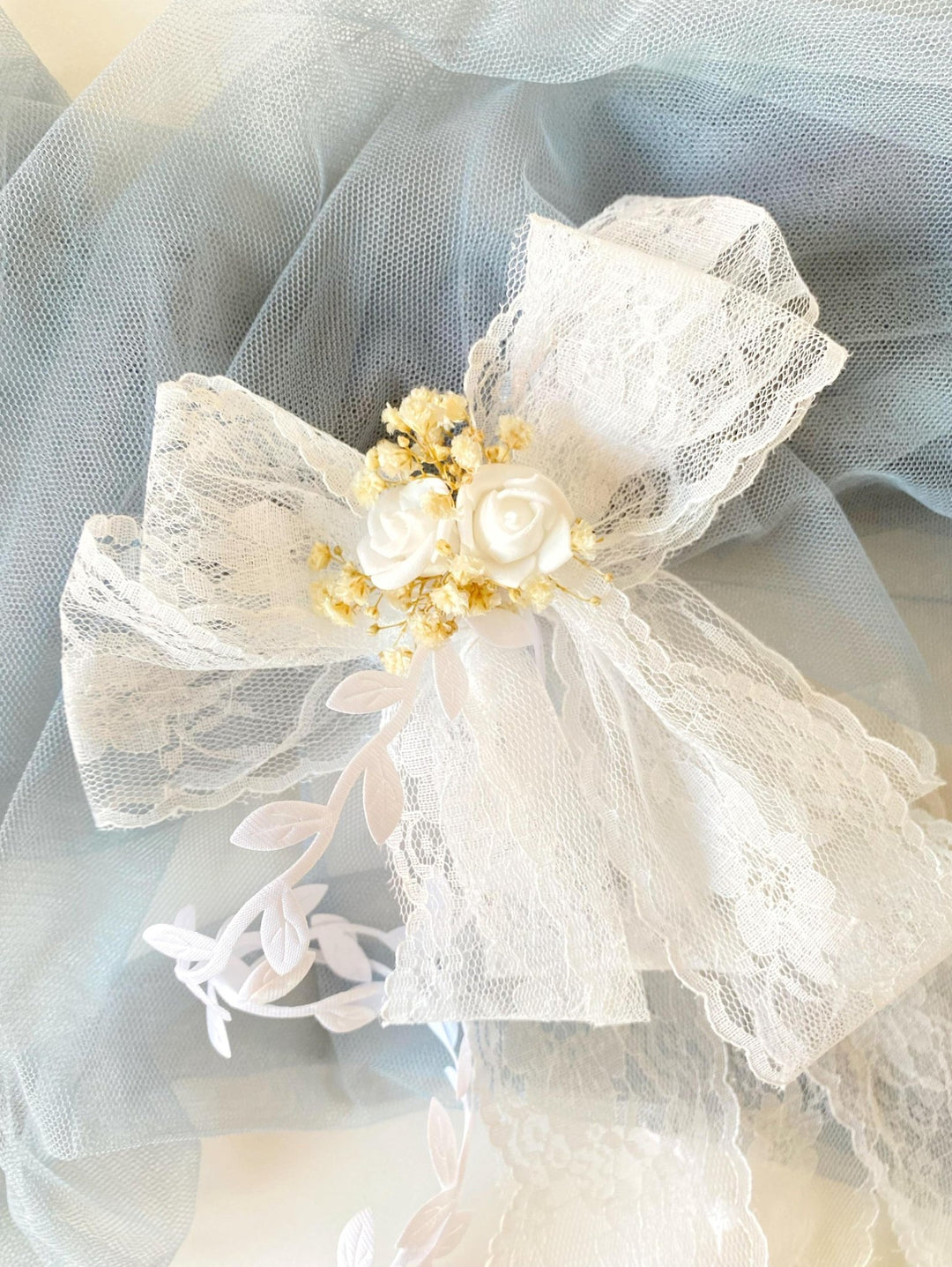 First Communion Lace Hair Bow: White Flower Girl Clip – handmade floral hair accessory by magaela