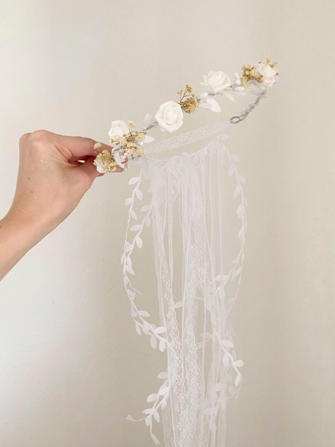 Flower Communion Crown with Veil: White Floral Wreath – handmade floral hair accessory by magaela