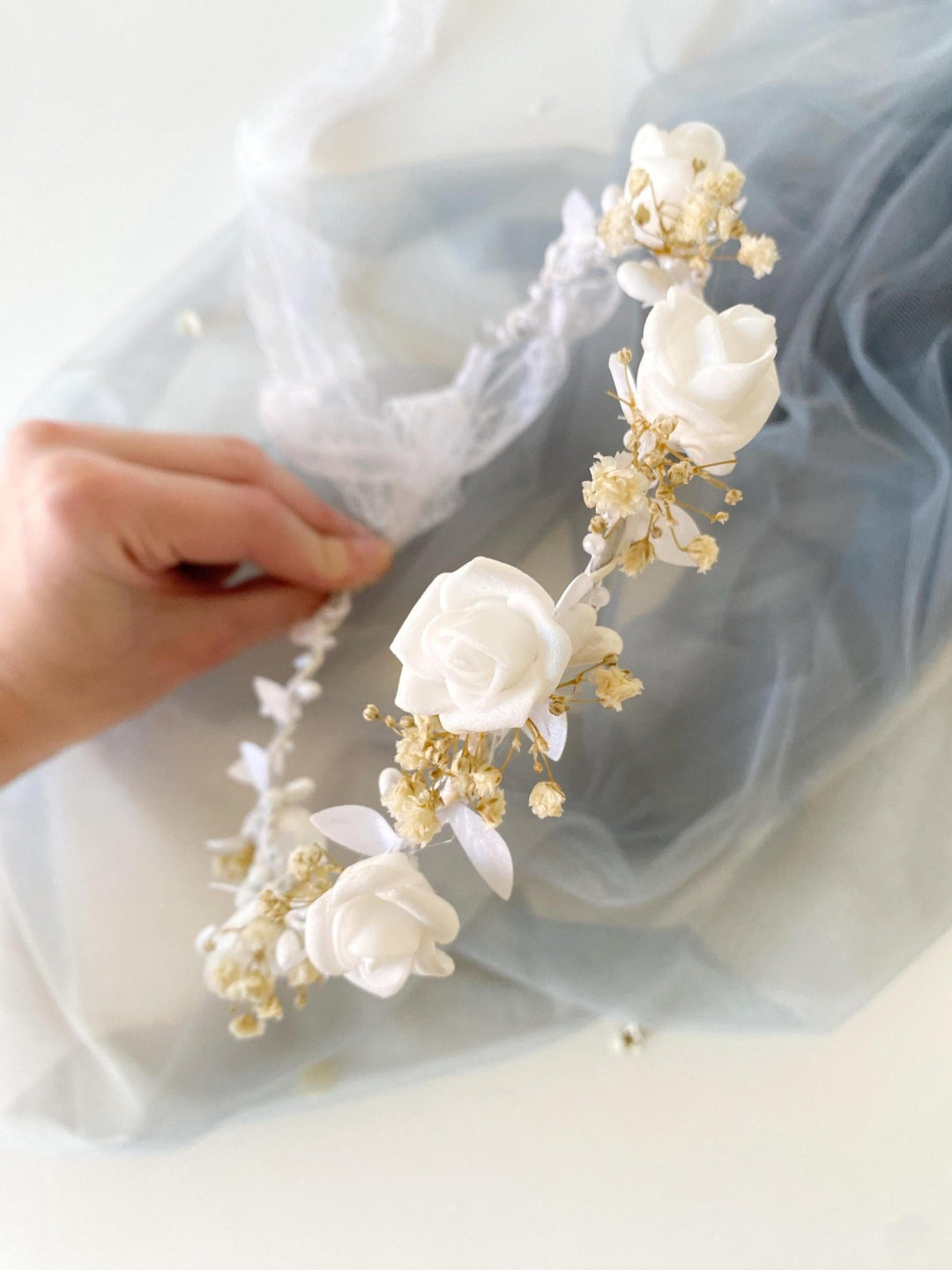 White Flower Girl Crown: First Communion Wreath, Bridesmaid Headpiece – handmade floral hair accessory by magaela