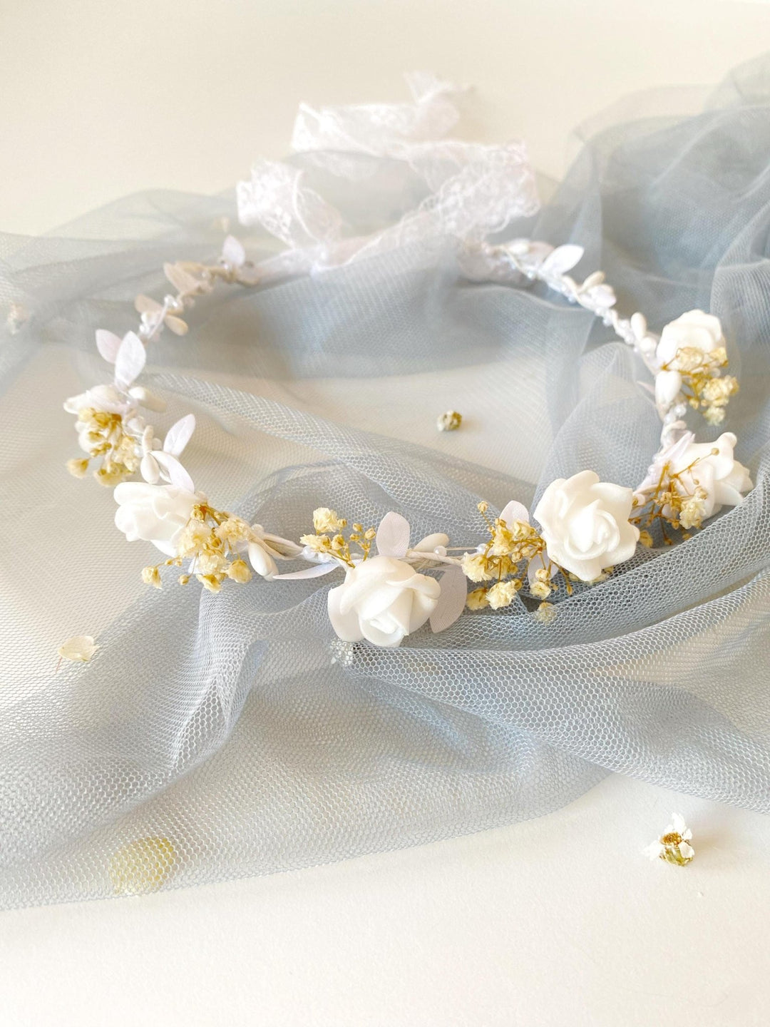White Flower Girl Crown: First Communion Wreath, Bridesmaid Headpiece – handmade floral hair accessory by magaela