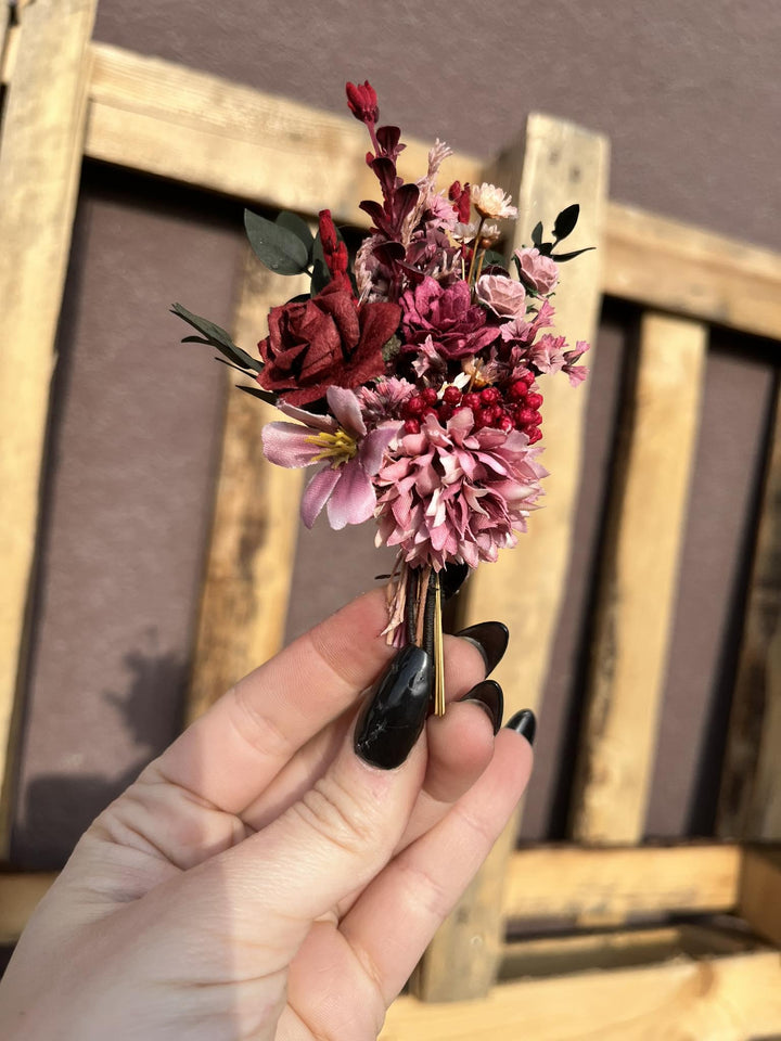 Burgundy Pink Flower Hair Vine: Rustic Wedding Bridal Hair Accessories – handmade floral hair accessory by magaela