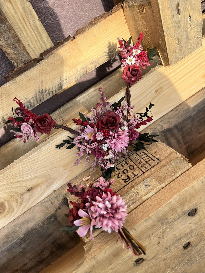 Burgundy Pink Flower Hair Vine: Rustic Wedding Bridal Hair Accessories – handmade floral hair accessory by magaela