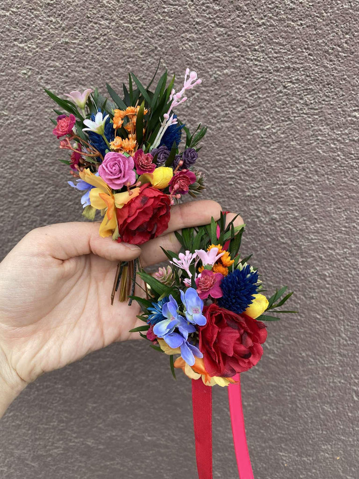 Colorful Boho Groom Boutonniere: Summer Wedding Corsage – handmade floral hair accessory by magaela