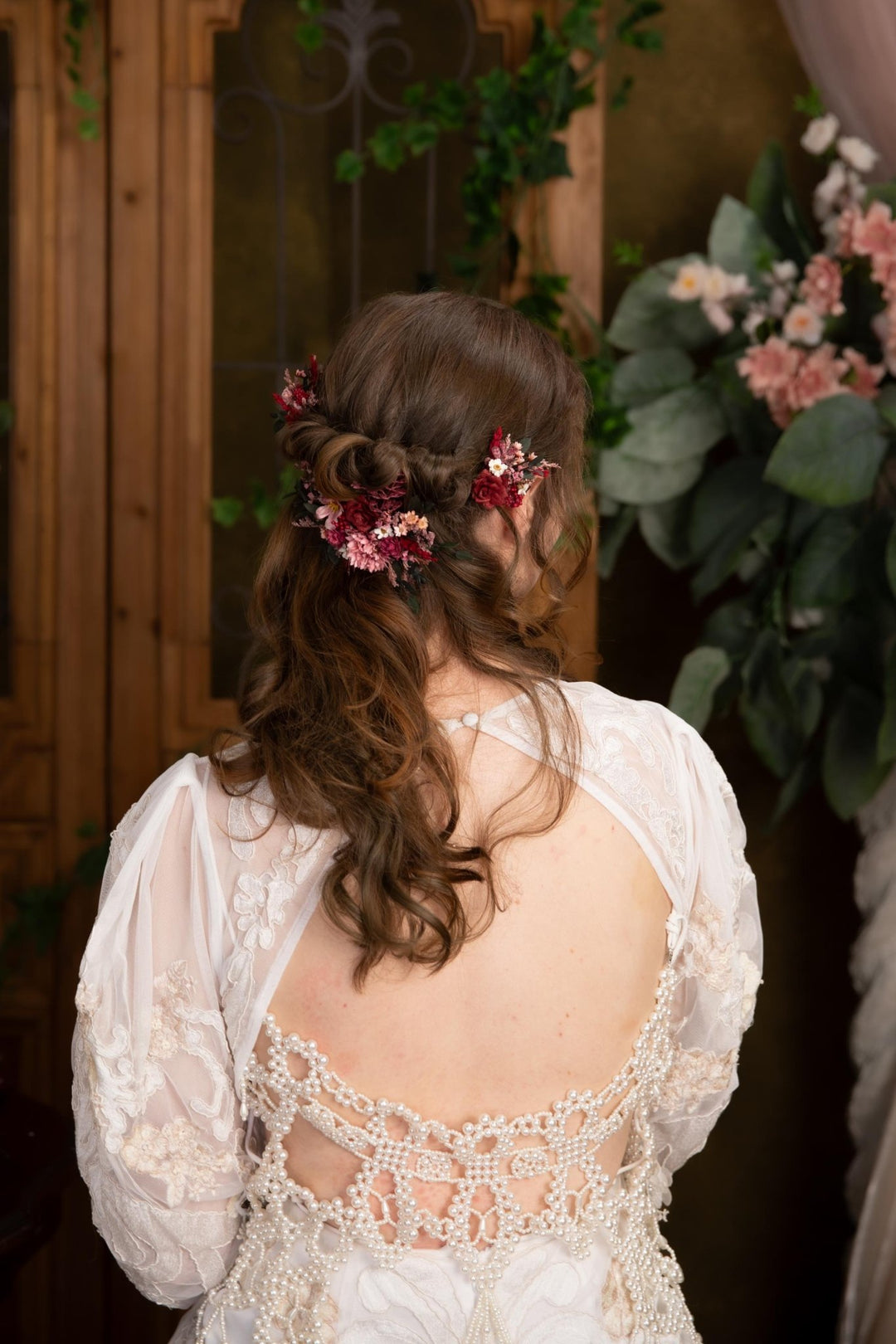 Burgundy Flower Hair Vine: Boho Wedding Bridal Hair Accessories – handmade floral hair accessory by magaela