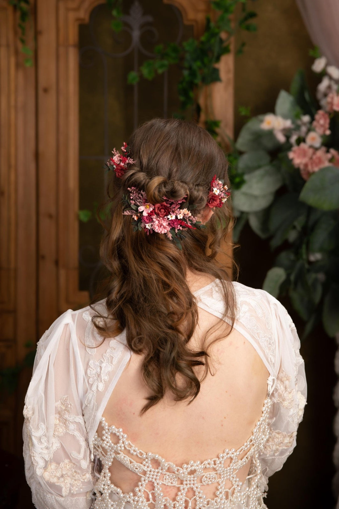 Burgundy Flower Hair Vine: Boho Wedding Bridal Hair Accessories – handmade floral hair accessory by magaela