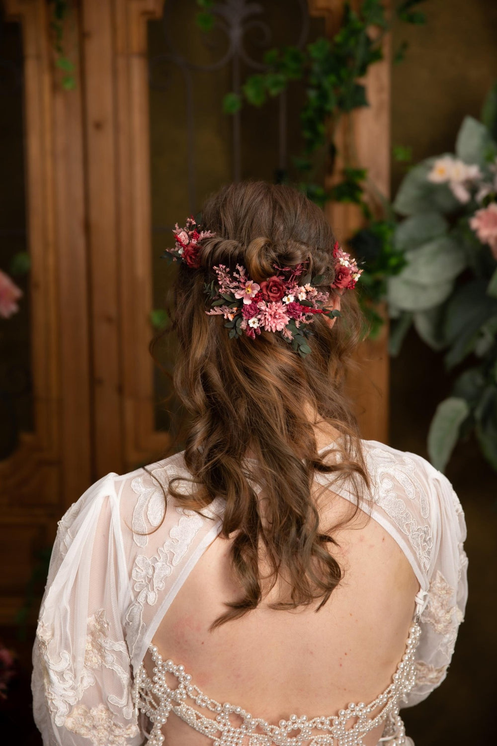 Burgundy Flower Hair Vine: Boho Wedding Bridal Hair Accessories – handmade floral hair accessory by magaela