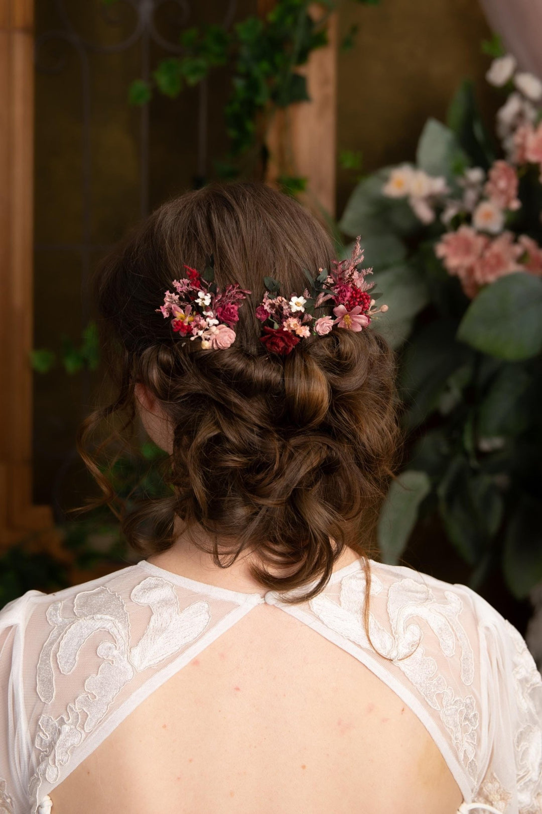 Rustic Flower Hairpins: Burgundy & Pink Bridal Bobby Pins – handmade floral hair accessory by magaela