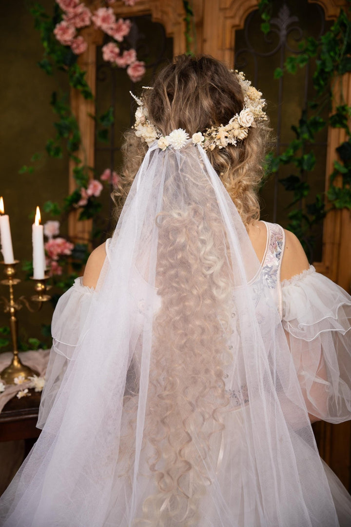 Boho Flower Hair Wreath: Rustic Cottagecore Wedding Headpiece – handmade floral hair accessory by magaela