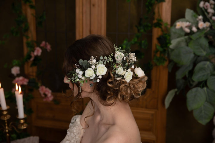 White Rose Hair Pins: Boho Bridal Hair Accessories – handmade floral hair accessory by magaela