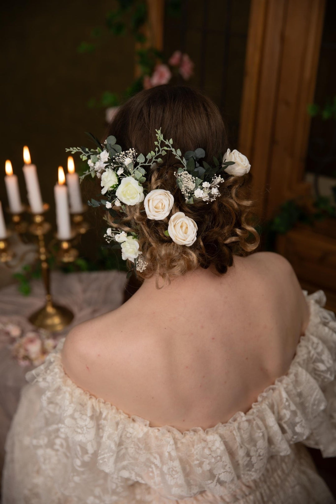 White Rose Hair Pins: Boho Bridal Hair Accessories – handmade floral hair accessory by magaela