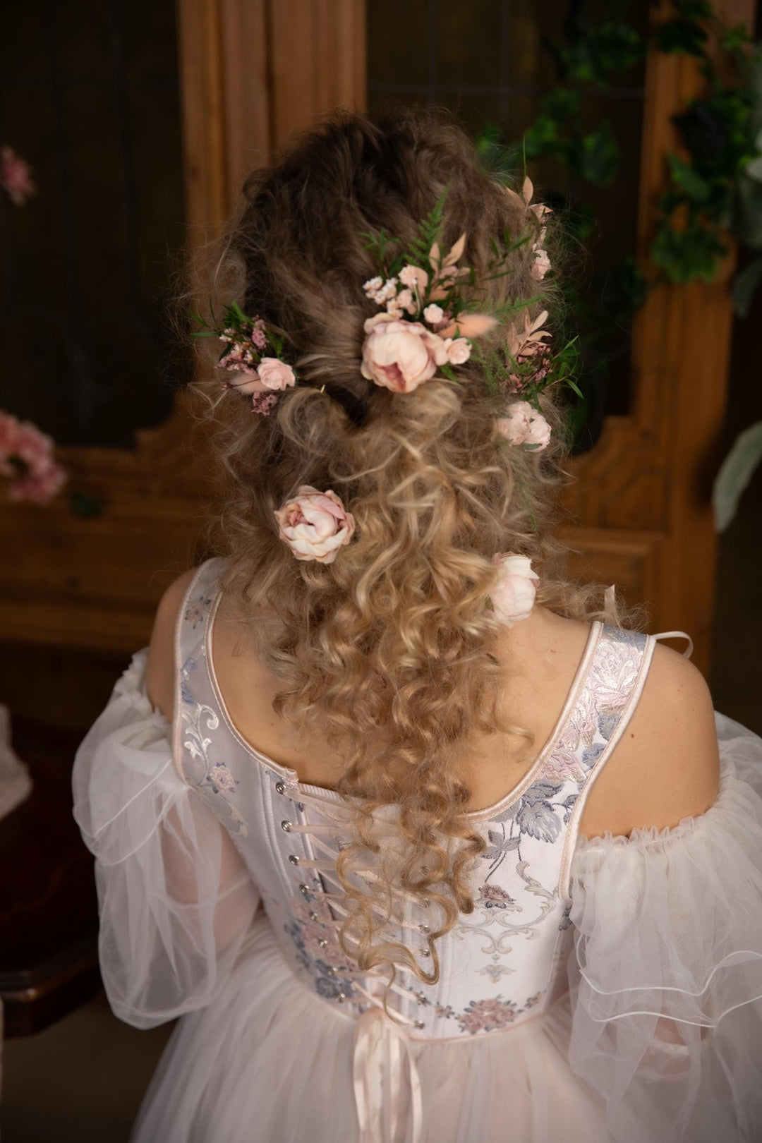 Blush Flower Hairpins: Boho Bridal Hair Accessories – handmade floral hair accessory by magaela