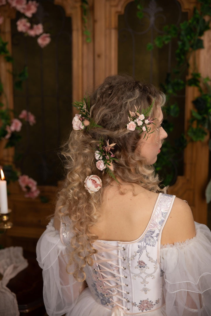 Blush Flower Hairpins: Boho Bridal Hair Accessories – handmade floral hair accessory by magaela