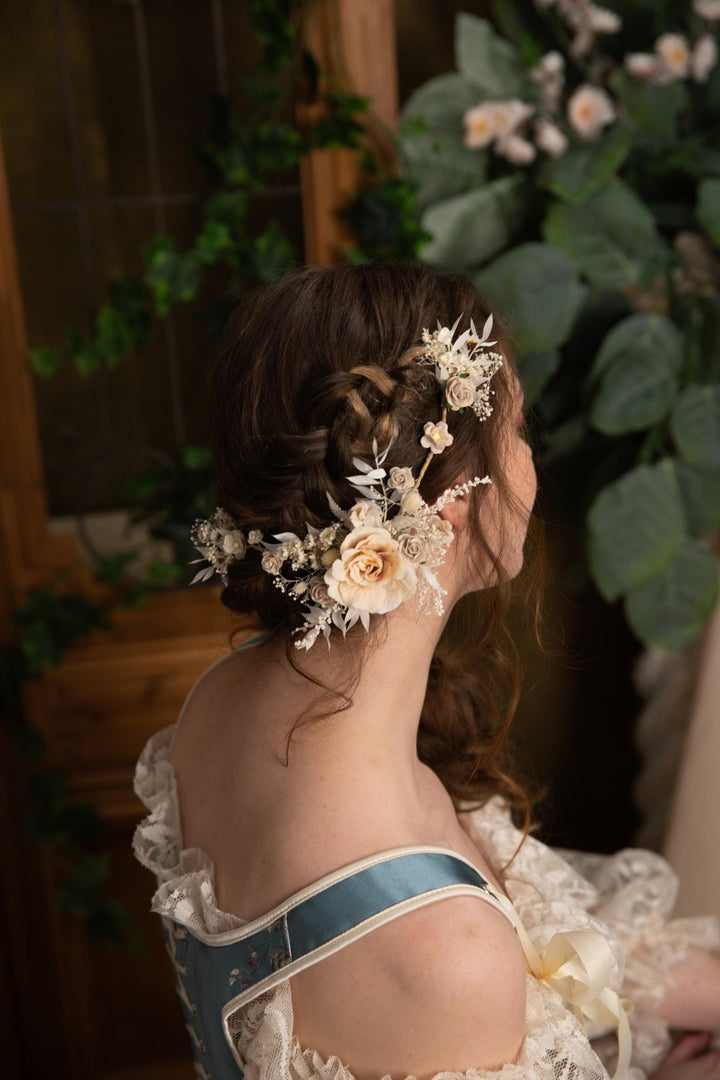 Ivory Wedding Flower Hair Vine: Bridal Headpiece – handmade floral hair accessory by magaela