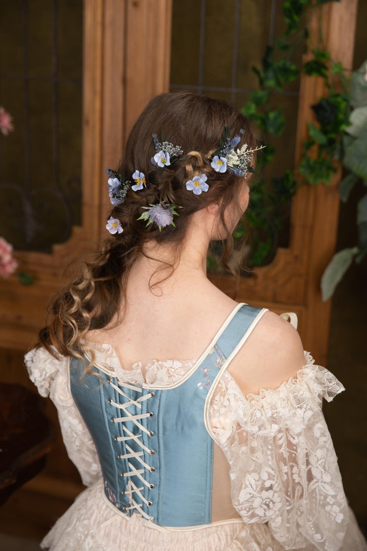 Blue Flower Hairpins Set: Thistle Boho Bridal Hair Accessories – handmade floral hair accessory by magaela