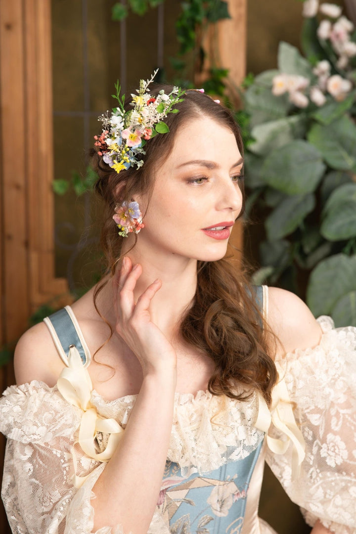 Colorful Flower Stud Earrings: Spring Wedding Jewelry – handmade floral hair accessory by magaela