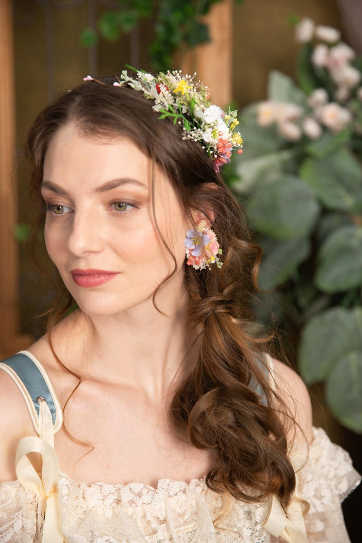 Colorful Flower Stud Earrings: Spring Wedding Jewelry – handmade floral hair accessory by magaela