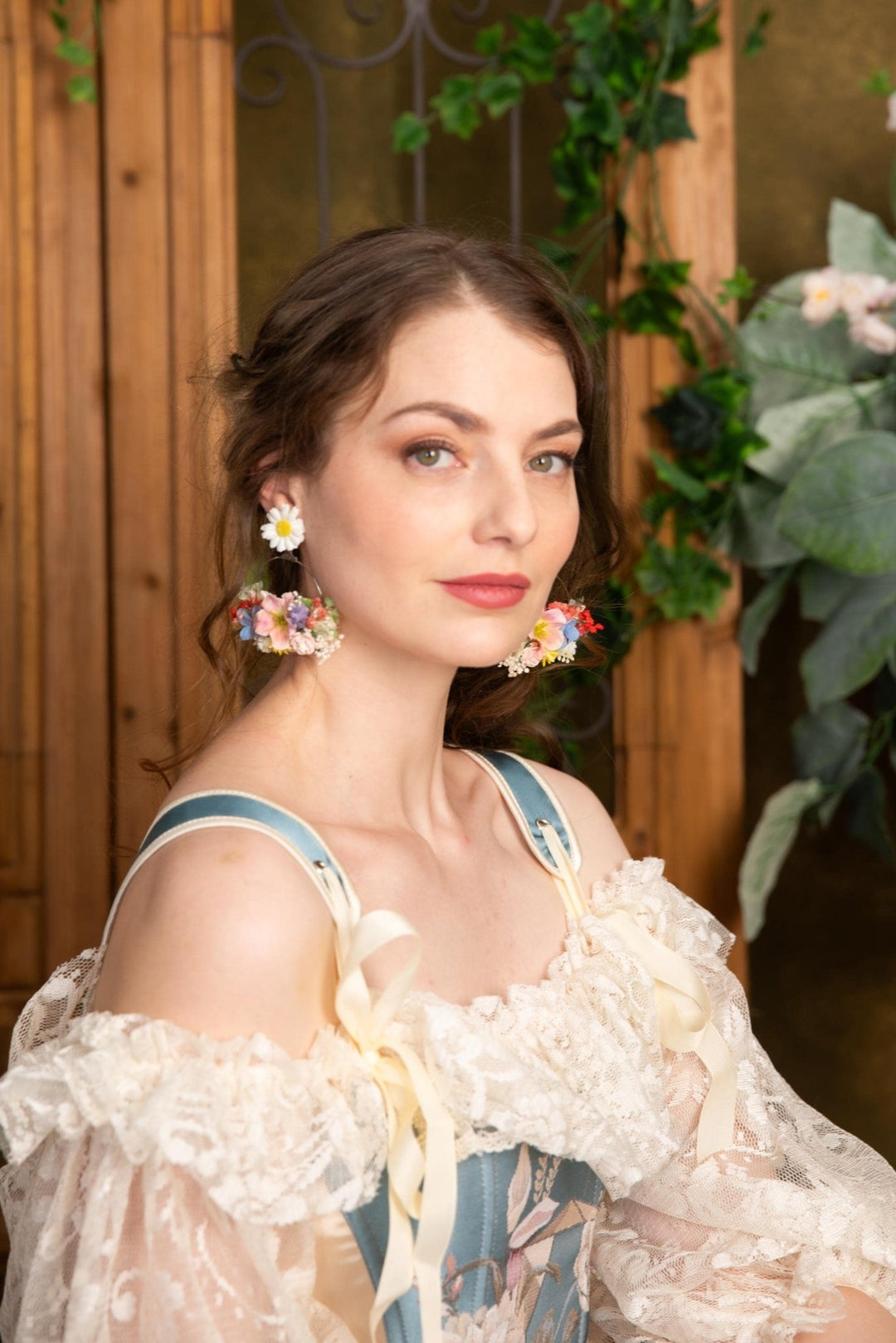 Spring Flower Circle Earrings: Meadow Wedding Jewelry – handmade floral hair accessory by magaela