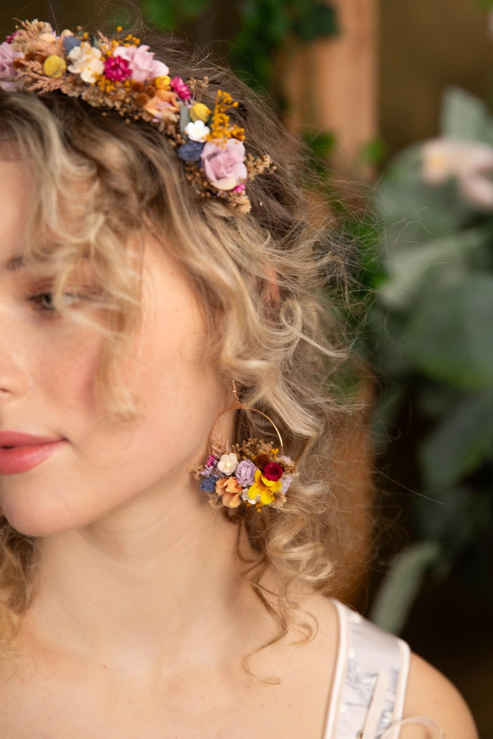 Floral Circle Earrings: Boho Wedding Flower Earrings – handmade floral hair accessory by magaela