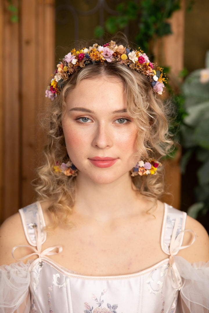 Floral Circle Earrings: Boho Wedding Flower Earrings – handmade floral hair accessory by magaela