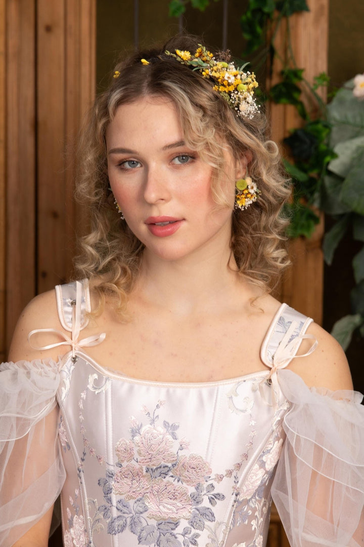 Rustic Floral Headband: Yellow & Green Wildflower Crown, Cottagecore Bride – handmade floral hair accessory by magaela