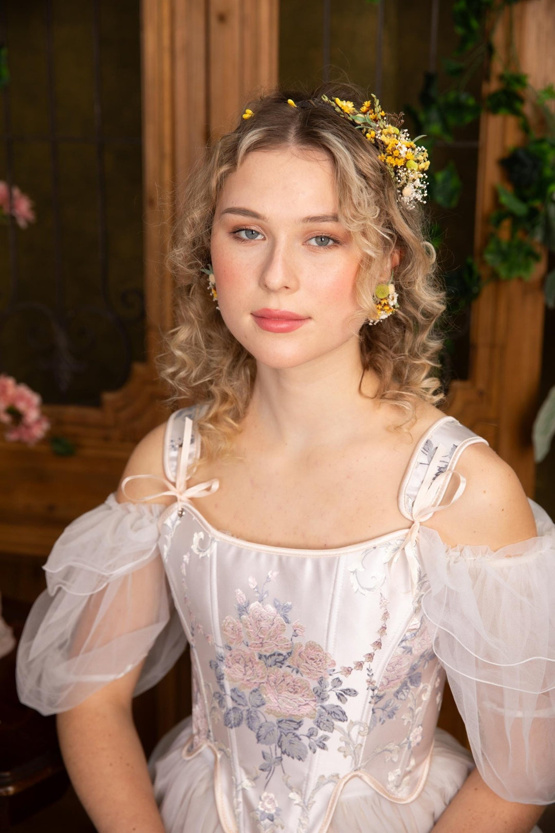 Rustic Floral Headband: Yellow & Green Wildflower Crown, Cottagecore Bride – handmade floral hair accessory by magaela