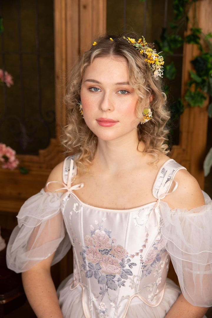 Rustic Floral Headband: Yellow & Green Wildflower Crown, Cottagecore Bride – handmade floral hair accessory by magaela