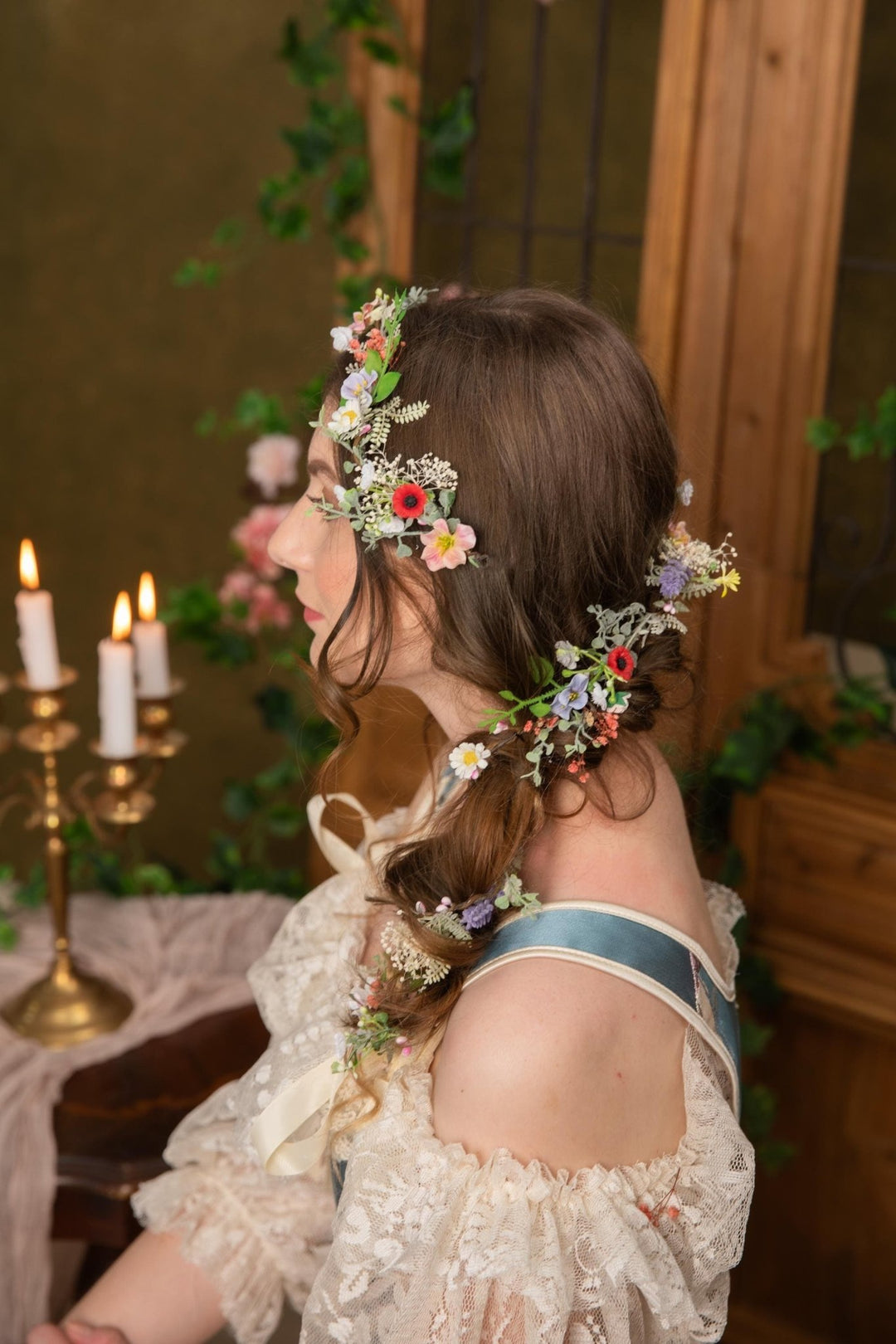 Meadow Wedding Hair Garland: Bendable Flower Hair Vine, Cottagecore Bridal – handmade floral hair accessory by magaela