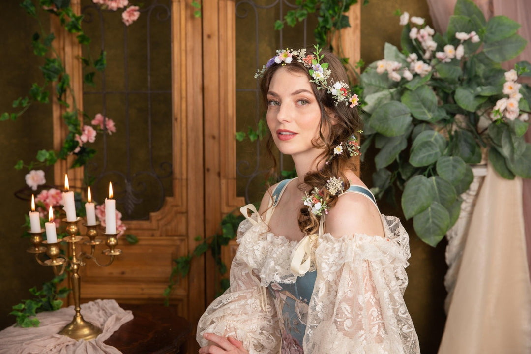 Meadow Wedding Hair Garland: Bendable Flower Hair Vine, Cottagecore Bridal – handmade floral hair accessory by magaela