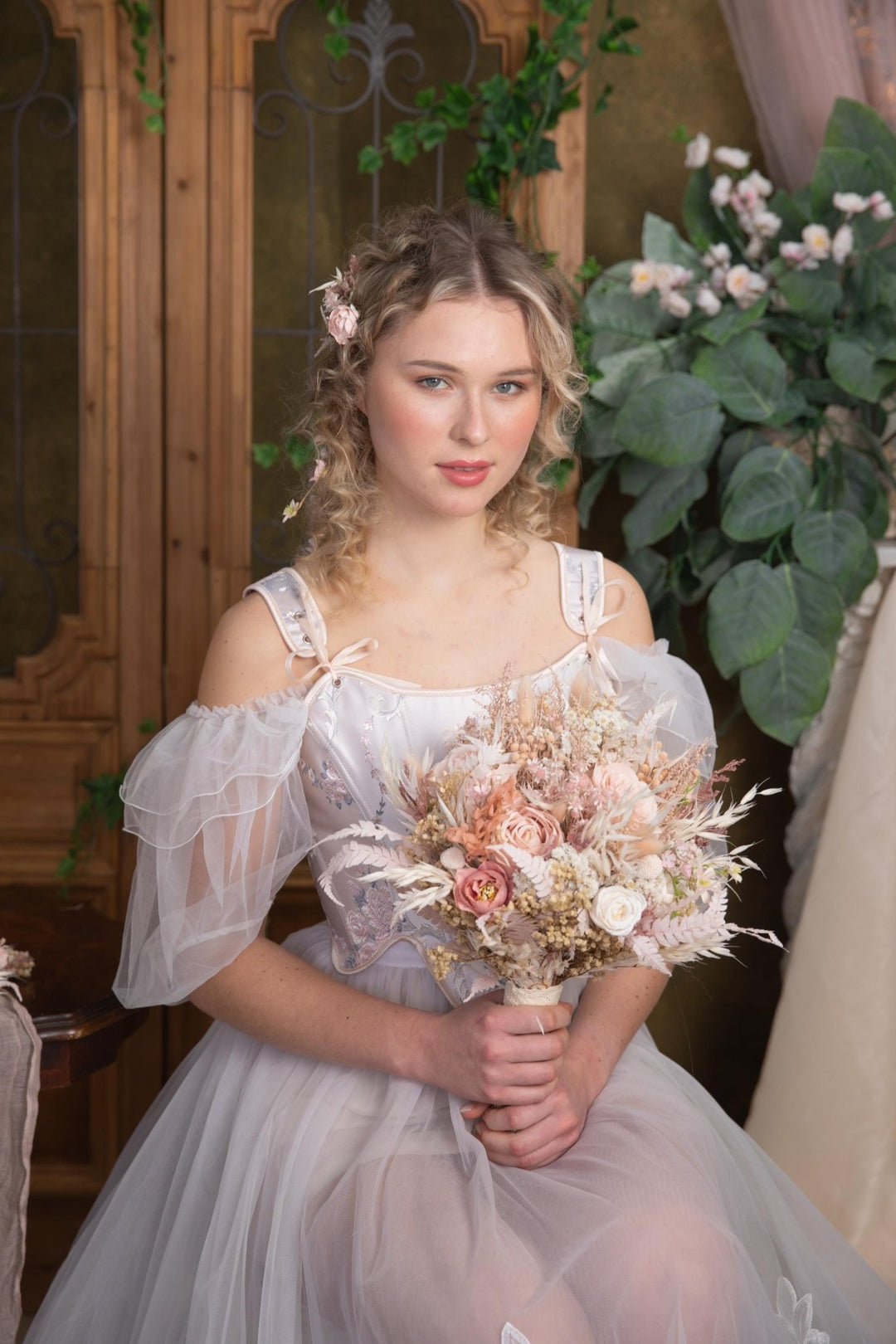 Blush Bridal Bouquet: Rustic Preserved Flower Wedding Bouquet – handmade floral hair accessory by magaela