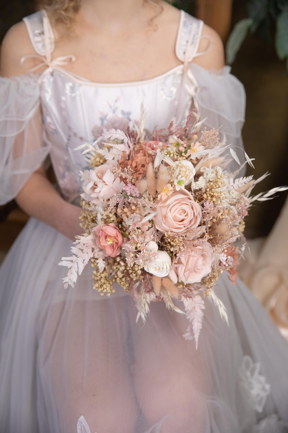 Blush Bridal Bouquet: Rustic Preserved Flower Wedding Bouquet – handmade floral hair accessory by magaela