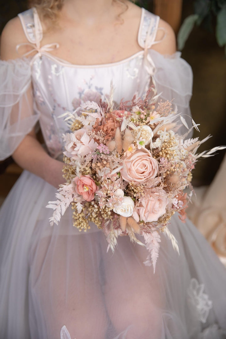 Blush Bridal Bouquet: Rustic Preserved Flower Wedding Bouquet – handmade floral hair accessory by magaela
