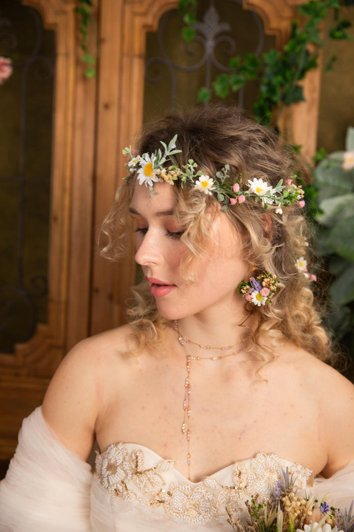 Meadow Flower Circle Earrings: Bridal Wedding Jewelry – handmade floral hair accessory by magaela