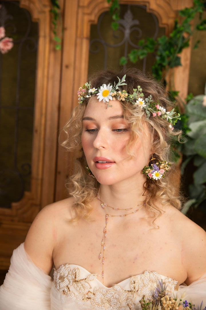 Meadow Flower Circle Earrings: Bridal Wedding Jewelry – handmade floral hair accessory by magaela