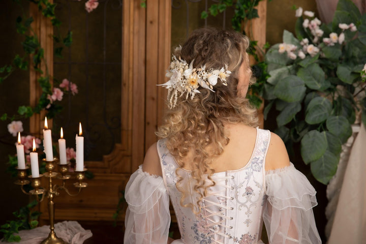 Rustic Bridal Flower Hair Vine: Beige Wedding Headpiece – handmade floral hair accessory by magaela