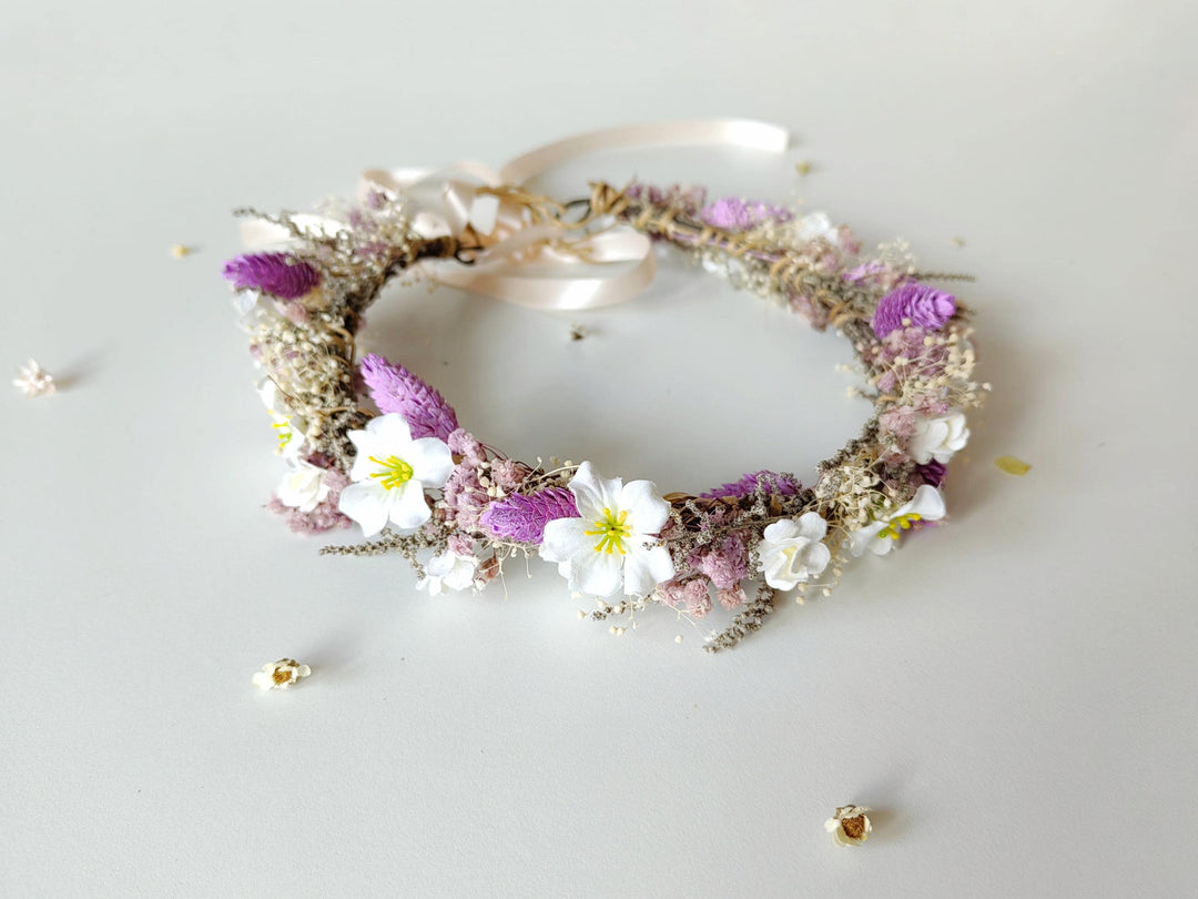 Rustic Purple Flower Wedding Crown: Boho Bridal Headpiece – handmade floral hair accessory by magaela