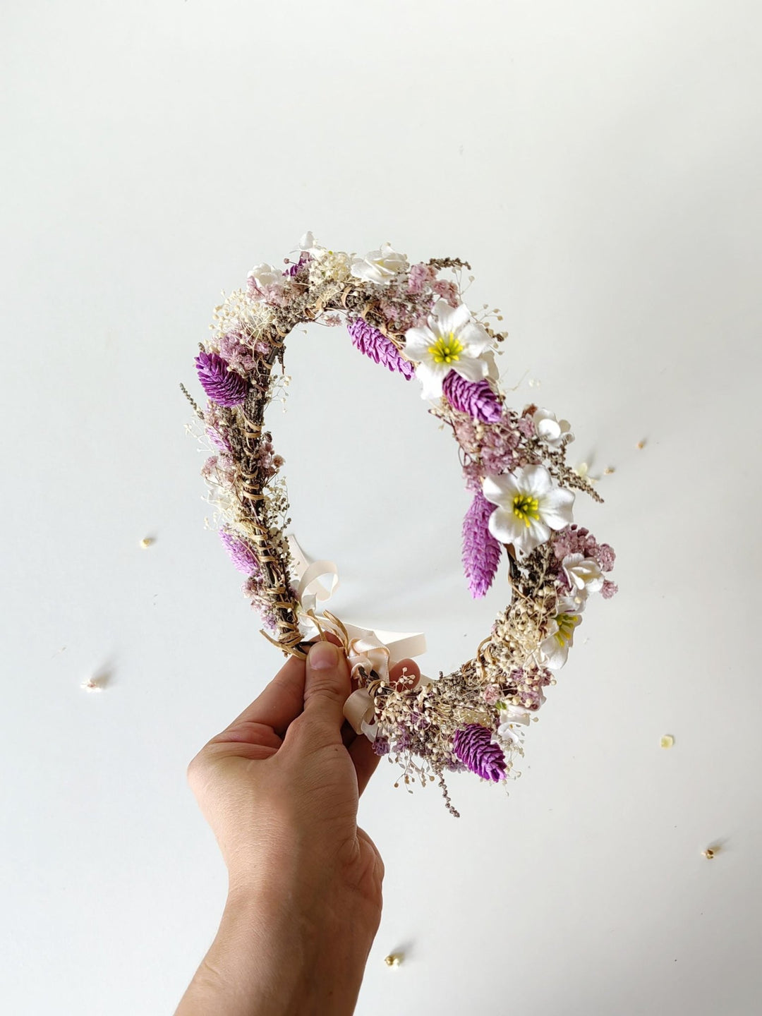 Rustic Purple Flower Wedding Crown: Boho Bridal Headpiece – handmade floral hair accessory by magaela