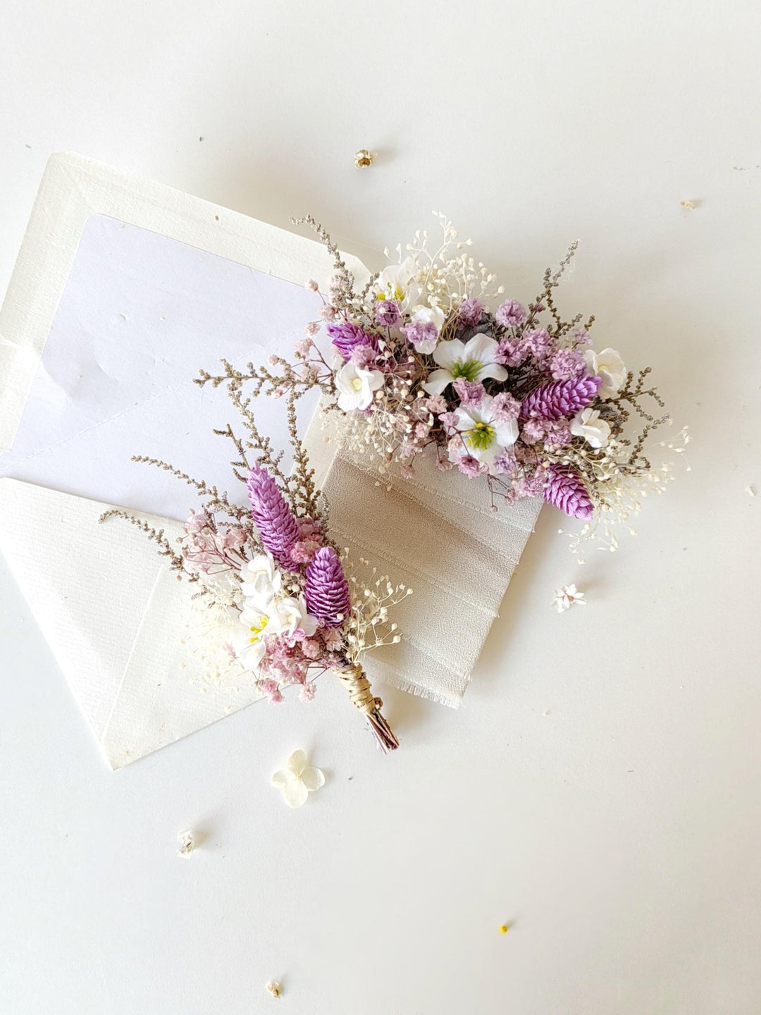 Purple Boho Boutonniere: Groom Suit Accessory – handmade floral hair accessory by magaela