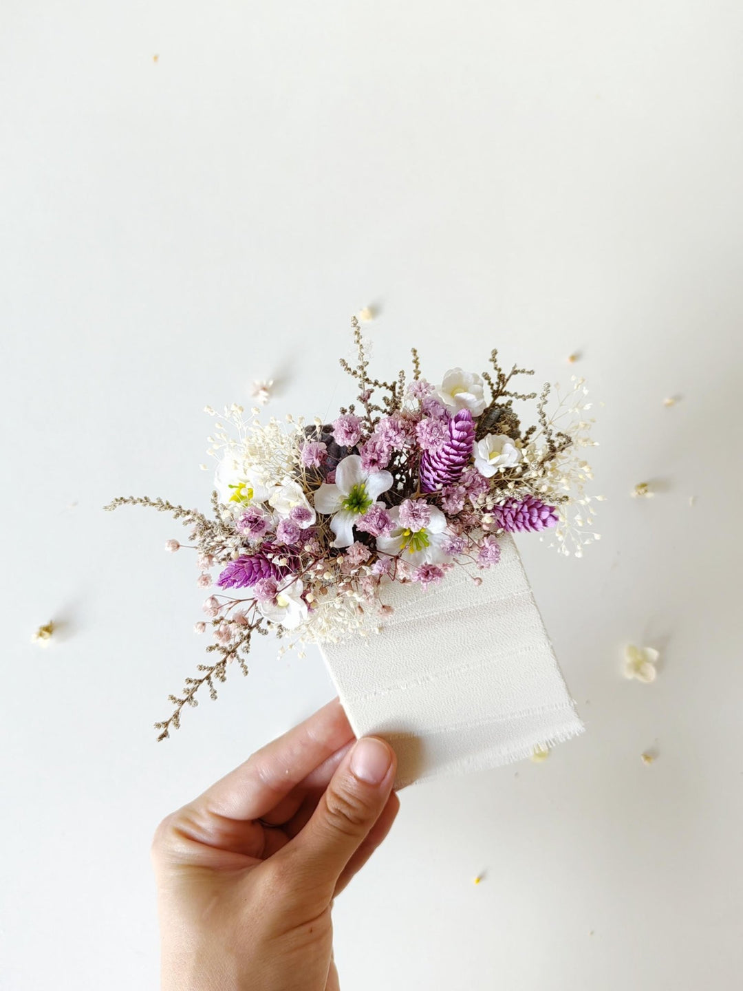 Purple Boho Boutonniere: Groom Suit Accessory – handmade floral hair accessory by magaela