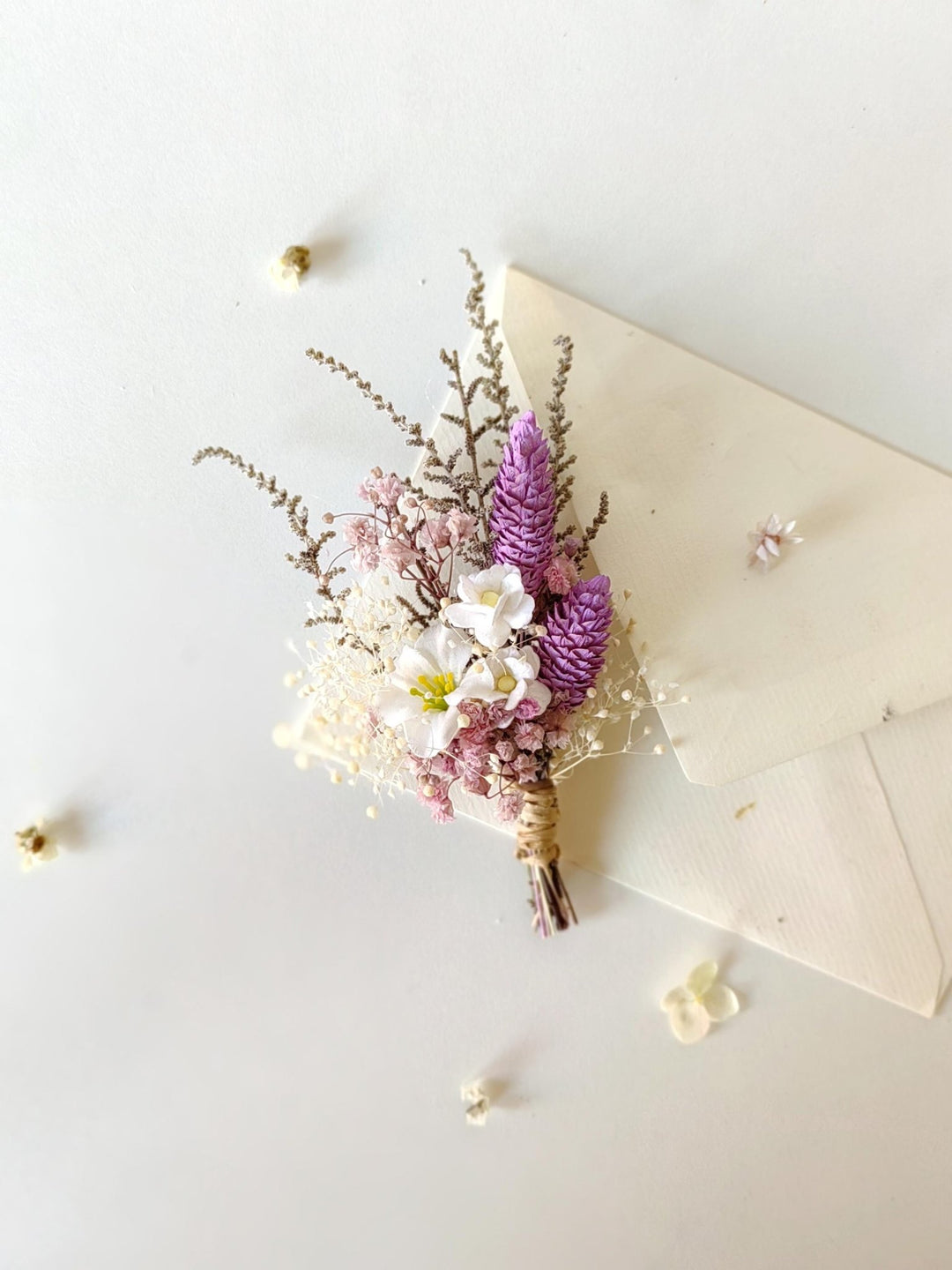 Purple Boho Boutonniere: Groom Suit Accessory – handmade floral hair accessory by magaela