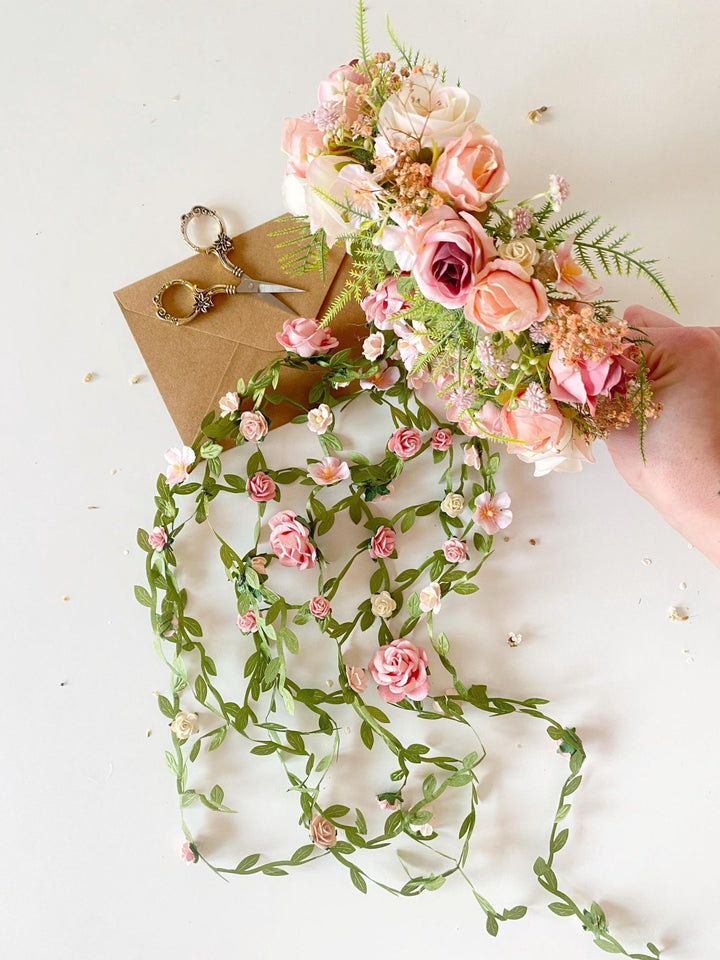 Blush Flower Bridal Headband: Renaissance Wedding Veil Headpiece – handmade floral hair accessory by magaela