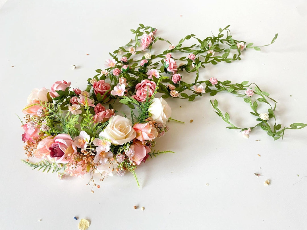 Blush Flower Bridal Headband: Renaissance Wedding Veil Headpiece – handmade floral hair accessory by magaela